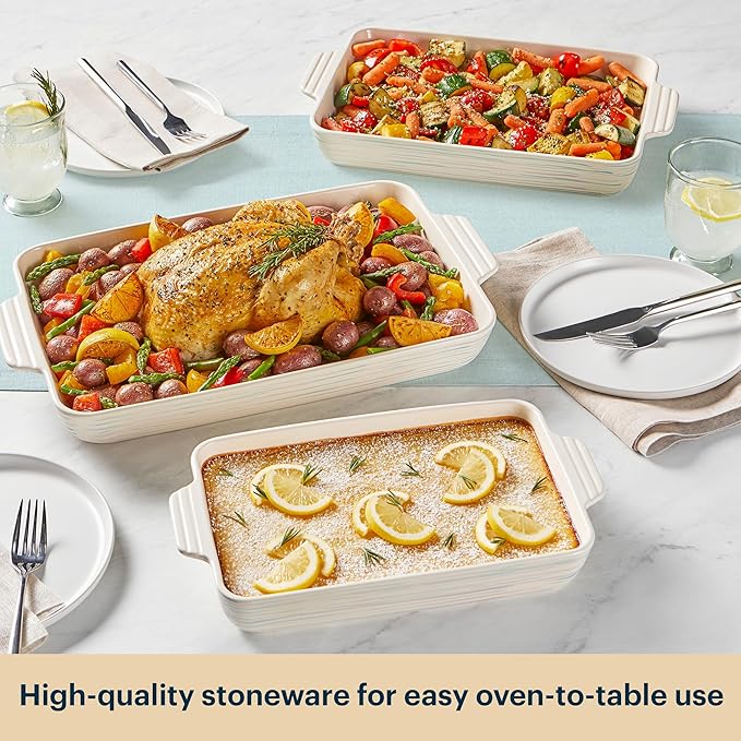 Pyrex 3-Piece Ceramic Bakeware Set, Nonstick Casserole Dish - Image 6