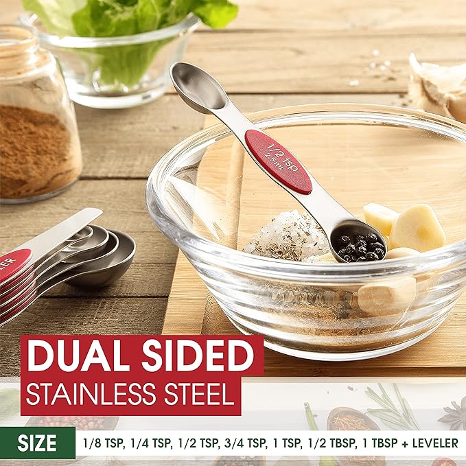 Spring Chef Red Stainless Steel Magnetic Measuring Spoons Set of 8 - Image 4