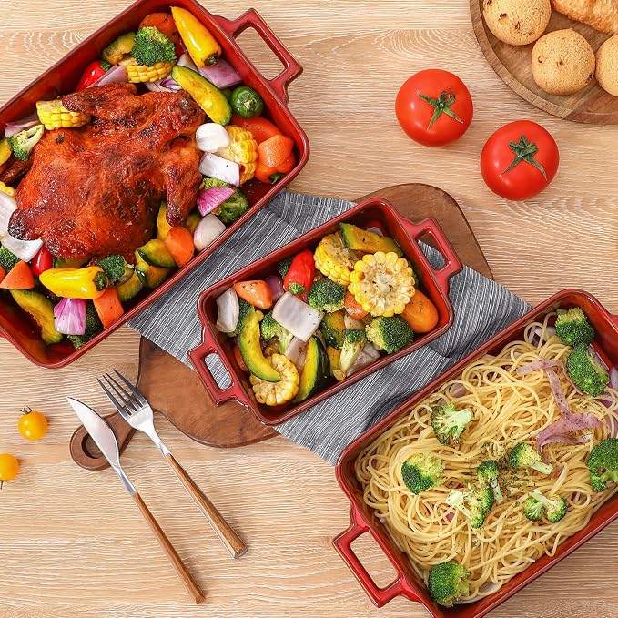 VICRAYS Ceramic Bakeware Set, Porcelain Rectangular Baking Dish, Baking Pan - Image 4