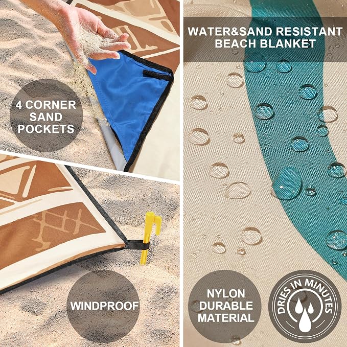WIWIGO Beach Blanket Waterproof Sandproof Beach Mat 79" X 83"/10'x9'for 2-8 - Image 3