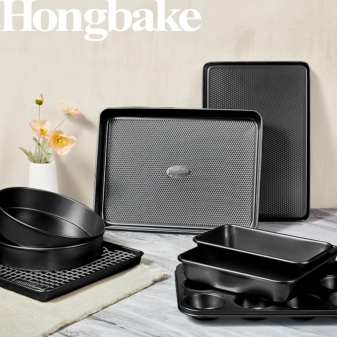 HONGBAKE 9-Piece Baking Pans Set Nonstick, Stackable Non Toxic Bakeware Sets - Image 2