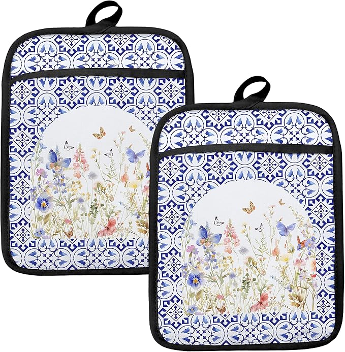 Colorful Wildflowers Floral Oven Mitts Set, Pot Holders by HUGANE