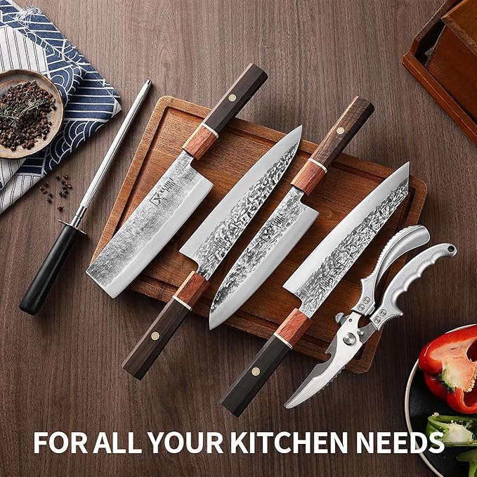 Japan Knife Set, High Carbon Steel Japan Nakiri Santoku Knife Set, Hand Forged - Image 4