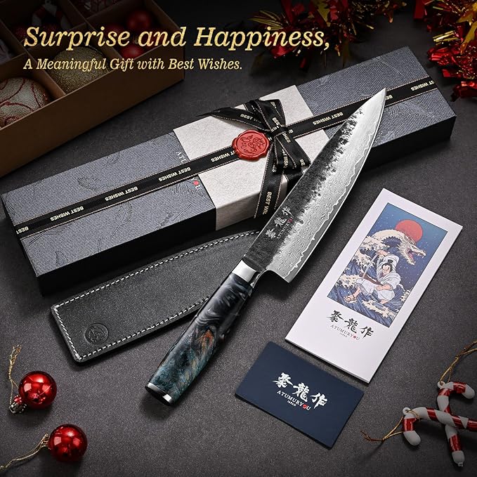 Japanese Chef Knife 8'', Hand Forged 67-Layer Damascus VG10 Core Kitchen Knife - Image 2