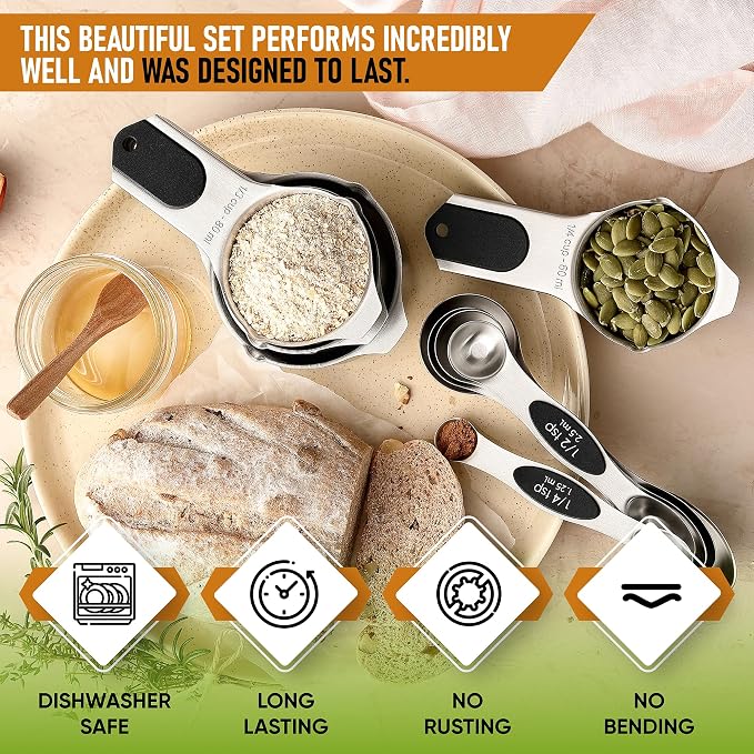 Spring Chef Magnetic Measuring Cups & Spoons Set, Strong N45 Magnets, Heavy - Image 3