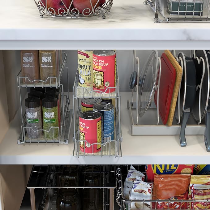 Simple Houseware 2-Tier Spice Rack Slide Out Wire Basket Drawer Organizer - Image 2