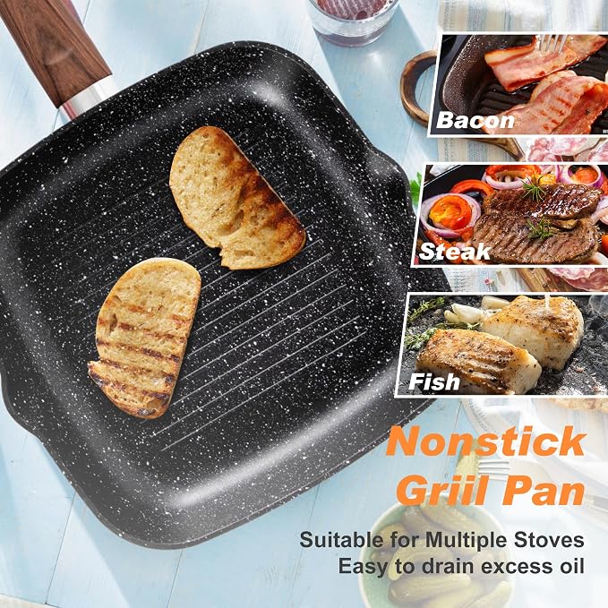 DishDelight 17 Piece Pots and Pans Set Non Stick, Nonstick Induction Granite - Image 2