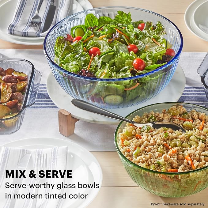 Pyrex Colors Tinted 3-PC, Unlidded Small/Medium/Large Glass Mixing Bowls - Image 4