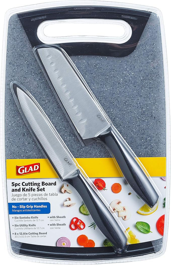 Glad Knife Set with Cutting Board, 5 Pieces | Sharp Santoku and Utility Knives - Image 8