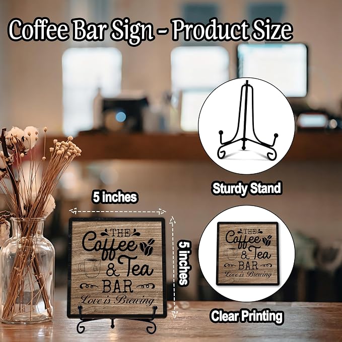 Coffee Bar Sign, Love is Brewing Farmhouse Tabletop Decor, Coffee and Tea Lover - Image 2