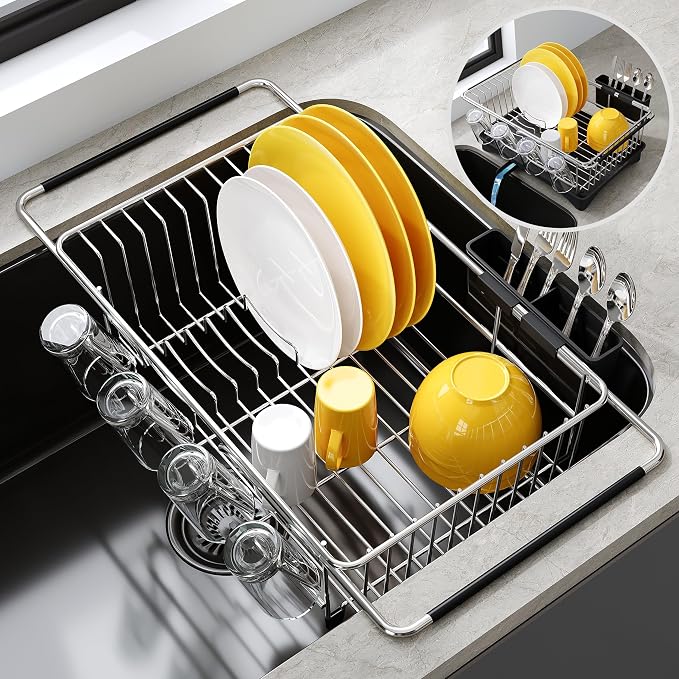 JASIWAY Dish Drying Rack in Sink, Expandable Stainless Steel Dish Drainers by JASIWAY