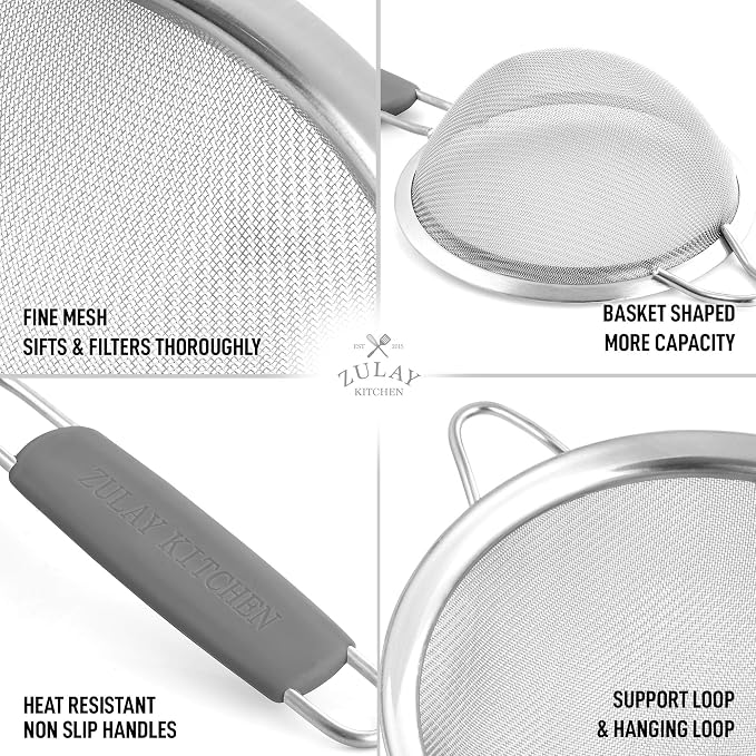 Zulay Kitchen Premium Stainless Steel Fine Mesh Strainer Set - Image 4