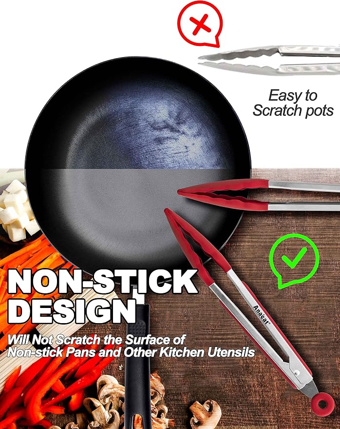 Anaeat Non-Stick Silicone Locking Tong Set of 3 - Image 3
