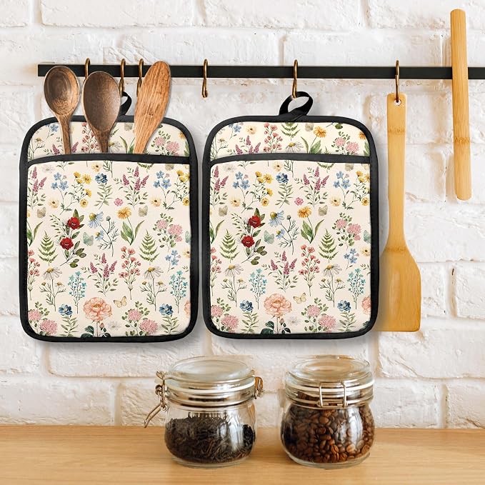 Beige Floral Botanical Pot Holders - Image 3