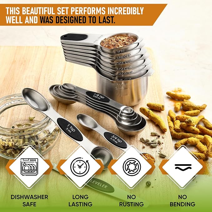 Spring Chef Magnetic Measuring Cups & Spoons Set, Strong N45 Magnets, Heavy - Image 2