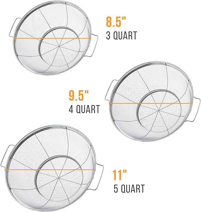 U.S. Kitchen Supply Set of 3 Stainless Steel Colander Strainers Net Baskets 5 - Image 2