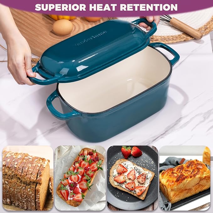 4.6-Quart Oval Dutch Oven for Bread Baking, 2 in 1 Enameled Cast Iron Bread Pan - Image 5