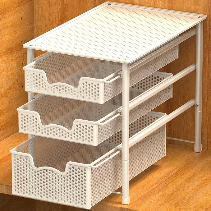 Simple Houseware 3 Tier White Alloy Steel Sliding Basket Organizer Drawer by SimpleHouseware