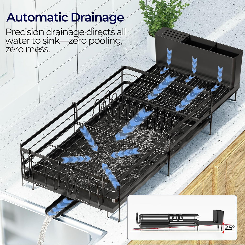 Large Dish Drying Rack, Expandable Dish Rack for Kitchen Counter, Dish