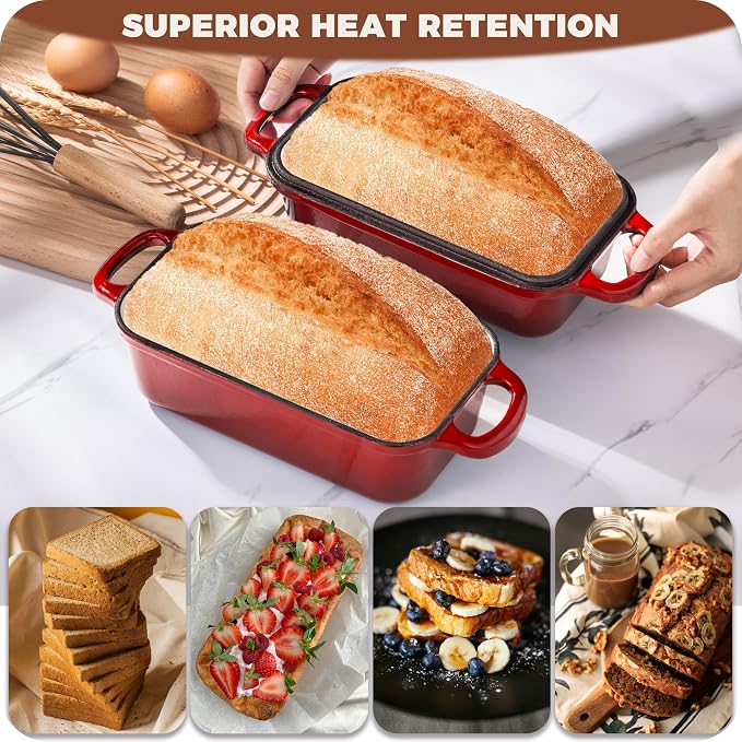 Cast Iron Bread Loaf Pan with Lid, 2 In 1 Loaf Pans - Image 3