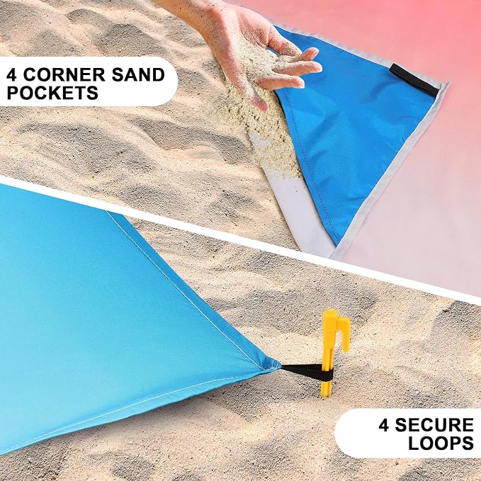 WIWIGO Beach Blanket Waterproof Sandproof Beach Mat 79" X 83"/10'x9'for 2-8 - Image 2