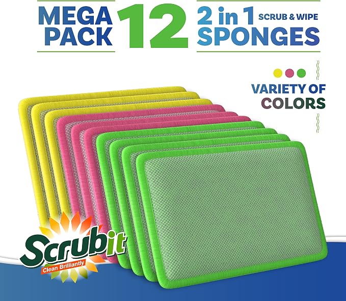 SCRUBIT - Scrub and Wipe Cleaning Pads – Dual Sided Scouring Pad and Dish - Image 5