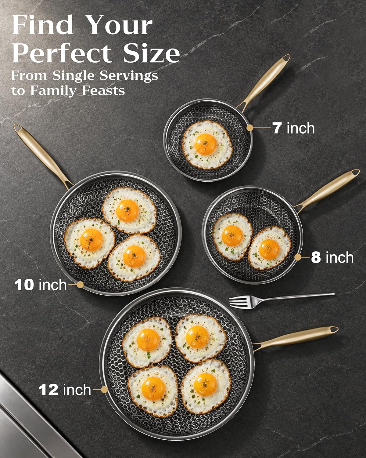 Frying Pan Nonstick with Lid 12 in, Honeycomb, PFAS-Free, All Cooktops