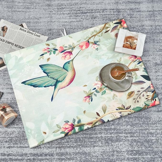 Hummingbird Flowers Dish Drying Mat 18x24 Inch, Microfiber Absorbent Fast Dry - Image 7