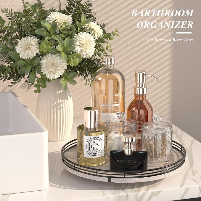 13" Oak Bathroom Vanity Tray Turntable - Image 3