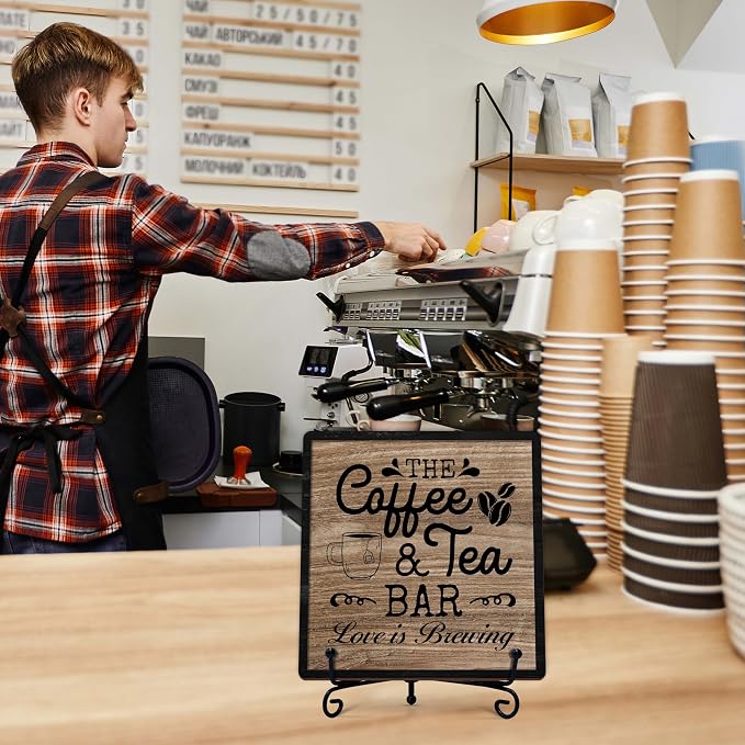 Coffee Bar Sign, Love is Brewing Farmhouse Tabletop Decor, Coffee and Tea Lover - Image 6