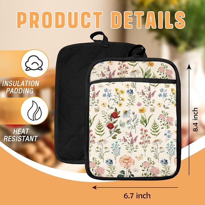 Beige Floral Botanical Pot Holders - Image 2