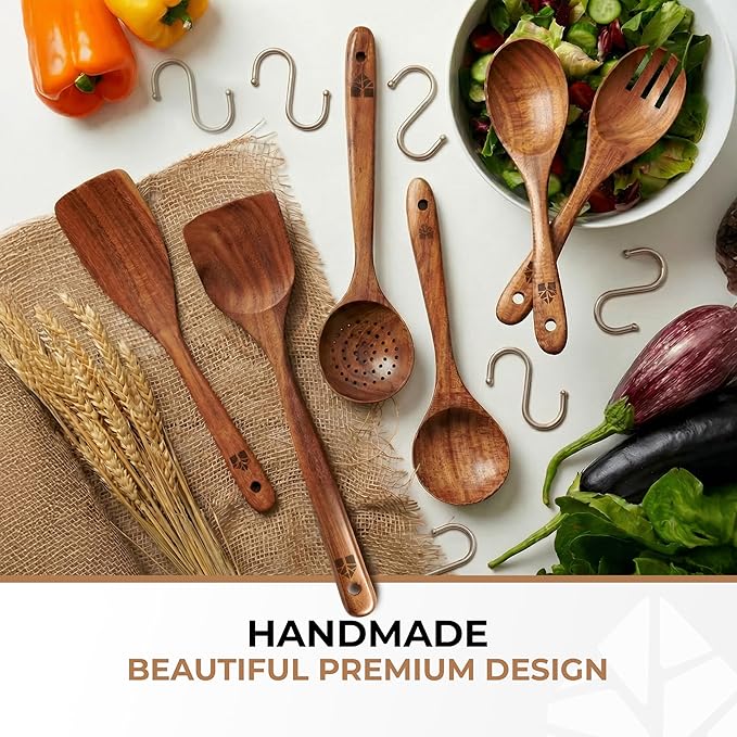 Wooden Spoons for Cooking – 6 Pcs Premium Teak Wooden Utensil Set - Image 7