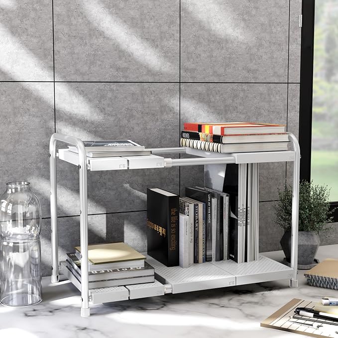 Simple Houseware Under Sink 2 Tier Expandable Heavy Duty Metal Shelf Organizer - Image 8