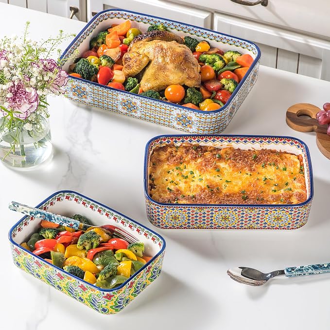 Casserole Dishes for Oven, Ceramic Baking Dishes Set of 3, Rectangular Lasagna - Image 3