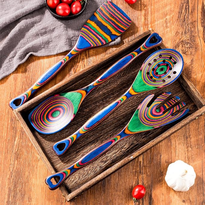 Gudamaye Pakkawood 7-Piece Wooden Cooking Utensils, Wooden Spoons - Image 8