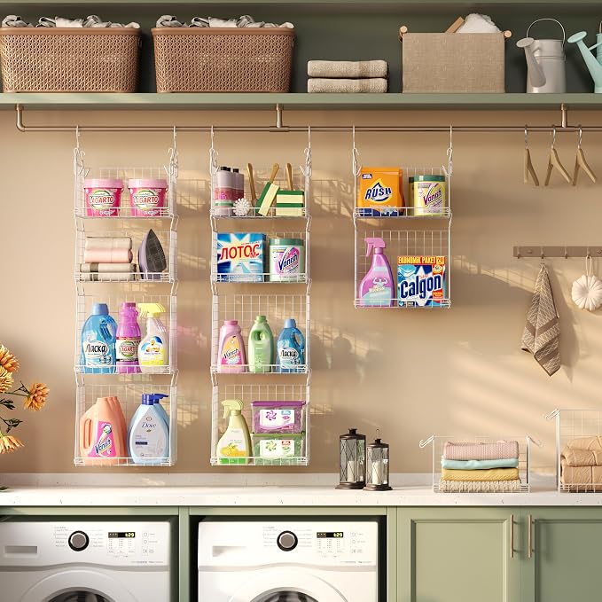4-Tier Hanging Laundry Room Organizer: Foldable Wire Shelf Basket - Image 5
