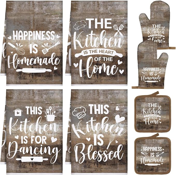Leinuosen 8 Pcs Kitchen Towels and Oven Mitts Sets Pot Holders Dishcloths Set by Leinuosen