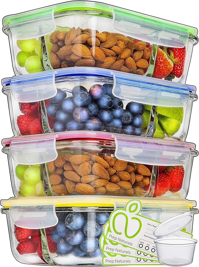 PrepNaturals 4 Pack 34 Oz Glass Meal Prep Containers by Prep+Naturals