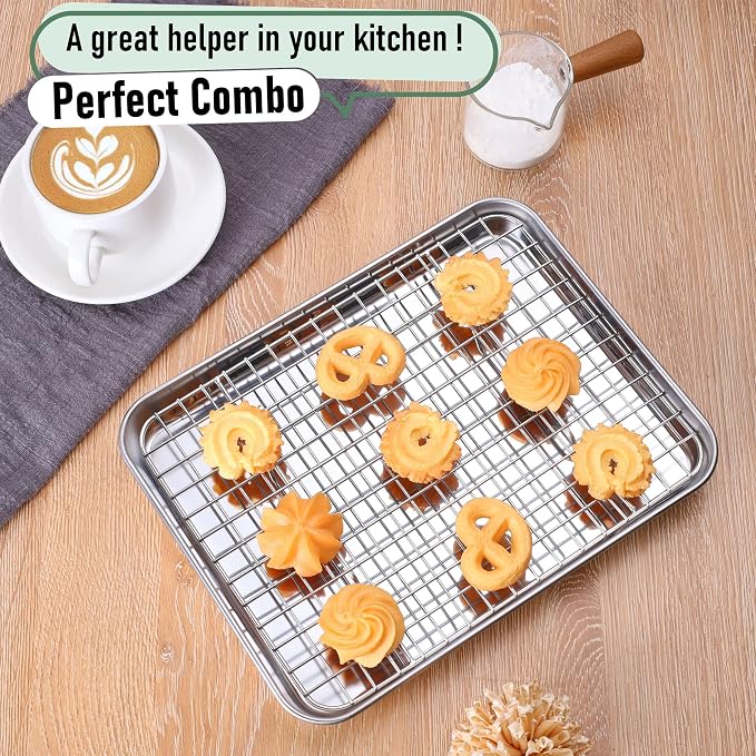 Homikit Cookie Sheet with Rack, 10 x 8 Inch Stainless Steel Small Baking Sheet - Image 3