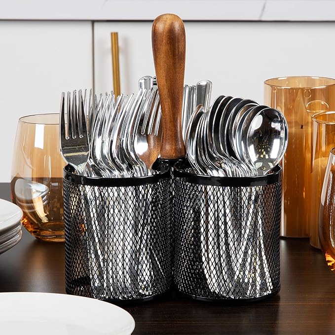 Mind Reader Utensil Holder, Cutlery Holder, Metal Mesh, 7.5"L x 7.5"W x 9.75"H - Image 6