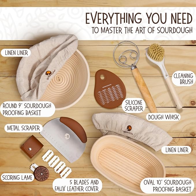 Superbaking Sourdough Proofing Basket Gift Set, Round 9" & Oval 10" Banneton - Image 5