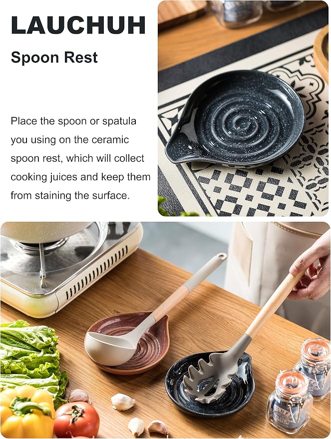 LAUCHUH Spoon Rest, Ceramic Spoon Holder - Image 3