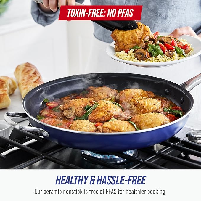 Blue Diamond Ceramic Nonstick 14" Frying Pan Skillet, PFAS-Free Cookware - Image 3