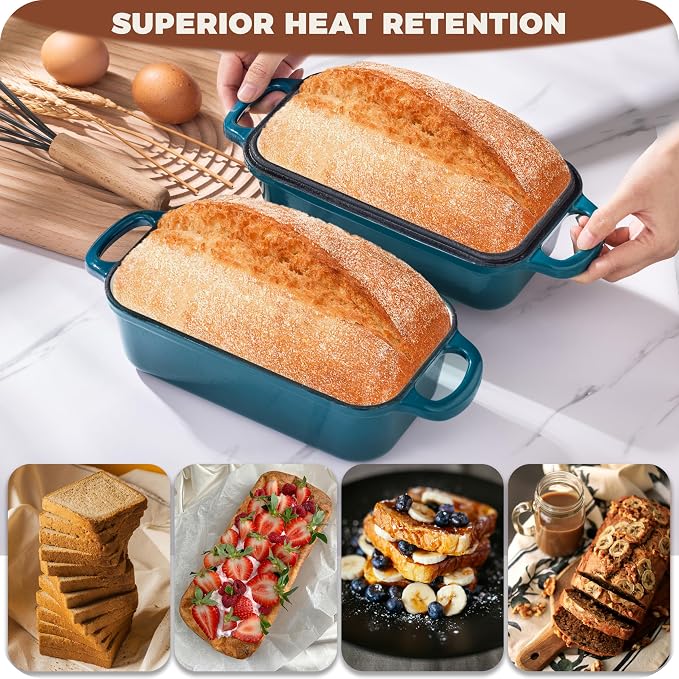 Cast Iron Loaf Pan With Lid, Enameled Bread Loaf Pan - Image 4
