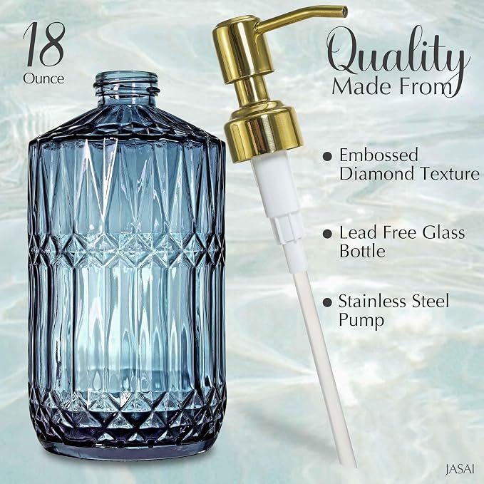 JASAI 18Oz Blue Glass Soap Dispenser - Image 2