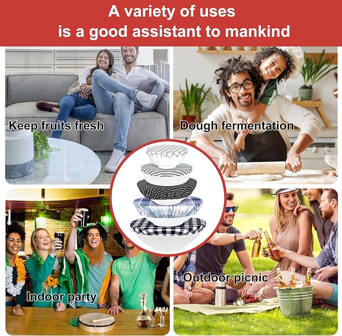 10Pcs Reusable Bowl Covers In 5 Size, Stretch Cloth Fabric Dish Cover Kitchen - Image 6