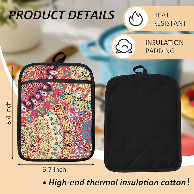 Colorful Abstract Mandala Floral Pot Holders - Image 6