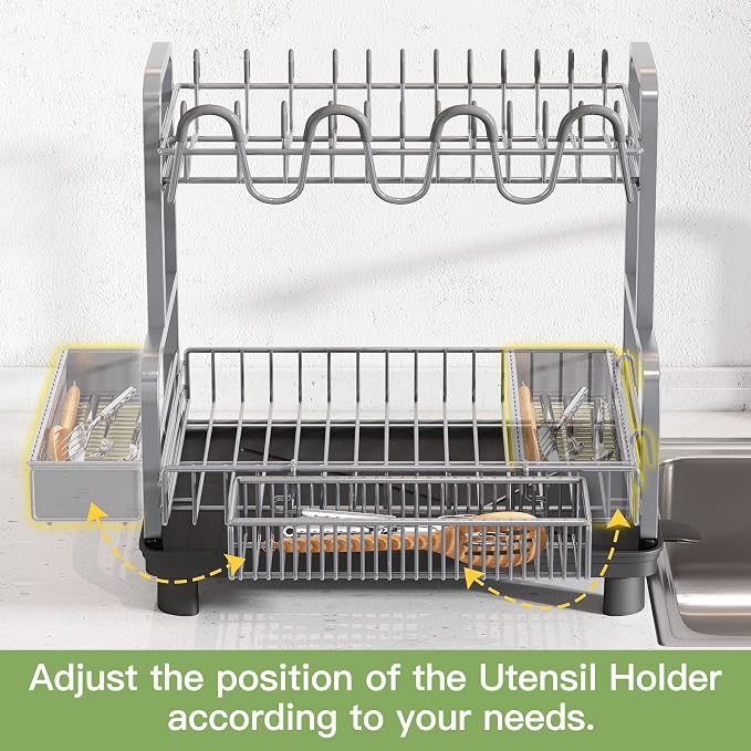 romision 2 Tier Compact Stainless Steel Dish Drainers Drying Rack - Image 6
