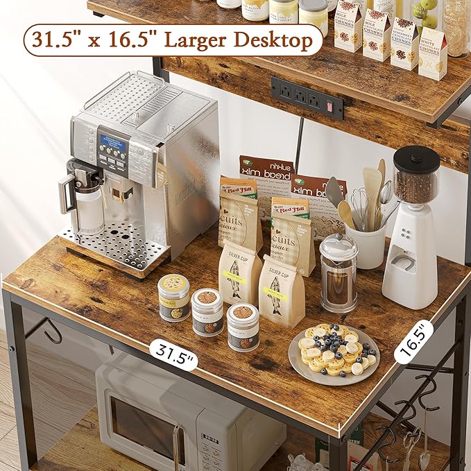 SUPERJARE Bakers Rack with Power Outlets, Microwave Stand, 31.5 X 16.5 Inch - Image 6