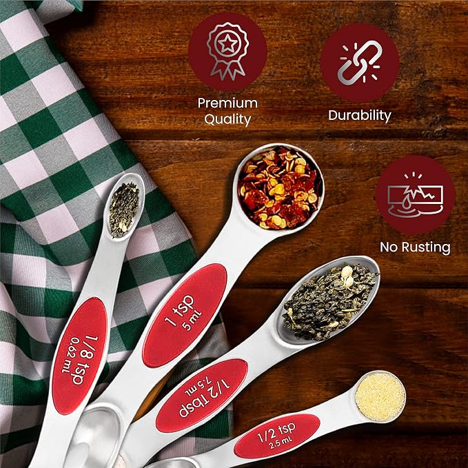 Magnetic Measuring Spoons Set of 9 Stainless Steel Dual-Sided Stackable - Image 3